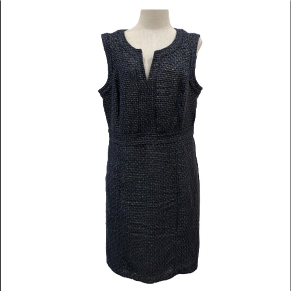 NWT Liz Claiborne blue gold tweed sleeveless dress - Picture 1 of 6